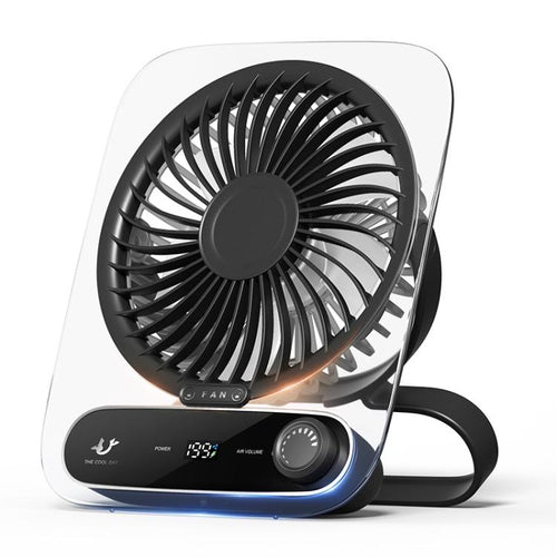 Wall-Mounted Desktop Fan with 199 Speeds, Handle, Light, and Aromatherapy Cotton (Clear Black)