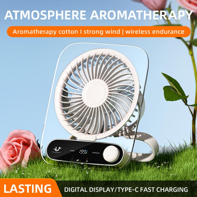 Wall-Mounted Desktop Fan with 199 Speeds, Handle, Light, and Aromatherapy Cotton (Clear Black)
