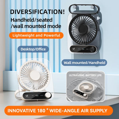 Wall-Mounted Desktop Fan with 199 Speeds, Handle, Light, and Aromatherapy Cotton (Clear Black)