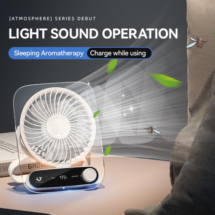 Wall-Mounted Desktop Fan with 199 Speeds, Handle, Light, and Aromatherapy Cotton (Clear Black)
