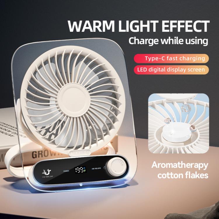 Wall-Mounted Desktop Fan with 199 Speeds, Handle, Light, and Aromatherapy Cotton (Clear Black)