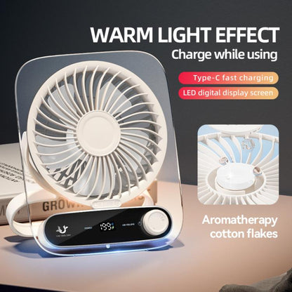 Wall-Mounted Desktop Fan with 199 Speeds, Handle, Light, and Aromatherapy Cotton (Clear Black)