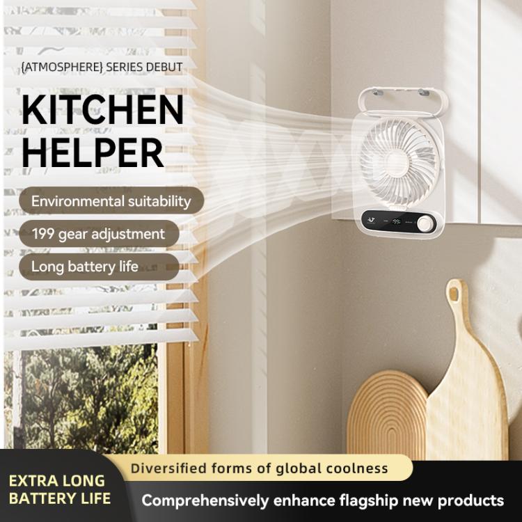 Wall-Mounted Desktop Fan with 199 Speeds, Handle, Light, and Aromatherapy Cotton (Clear Black)