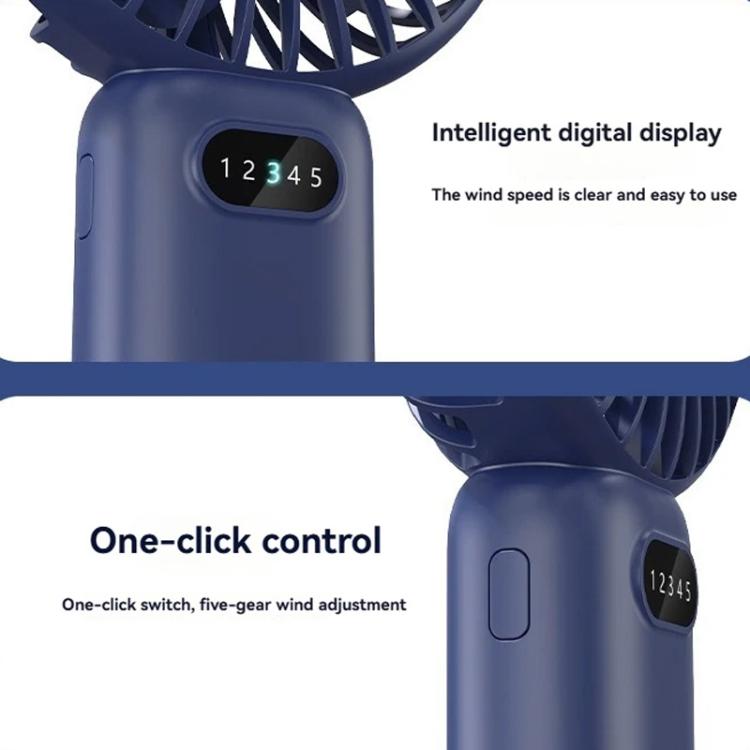 5-Speed Portable Handheld Fan with USB Charge and Desktop Stand (Navy Blue)