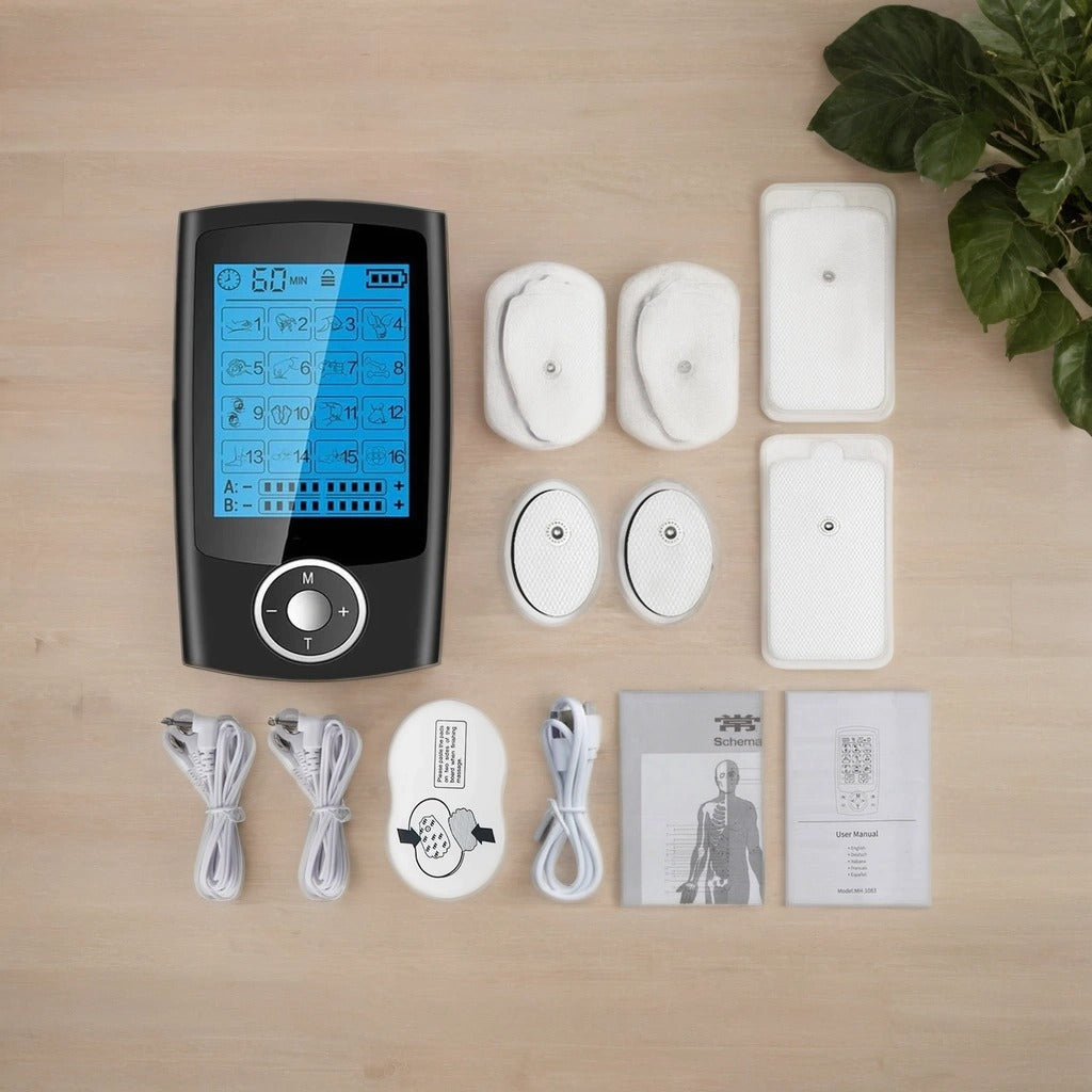 Rechargeable Muscle Stimulator with Dual-Channel TENS & EMS – 16 Modes, 10 Intensities