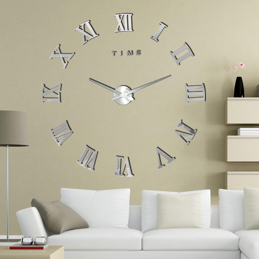 Wall Clock with Roman Numerals – Contemporary Silver Mirror Design