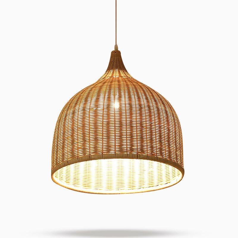 25-Inch Rattan Pendant Light in Rustic Bell Design