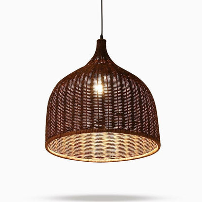 25-Inch Rattan Pendant Light in Rustic Bell Design