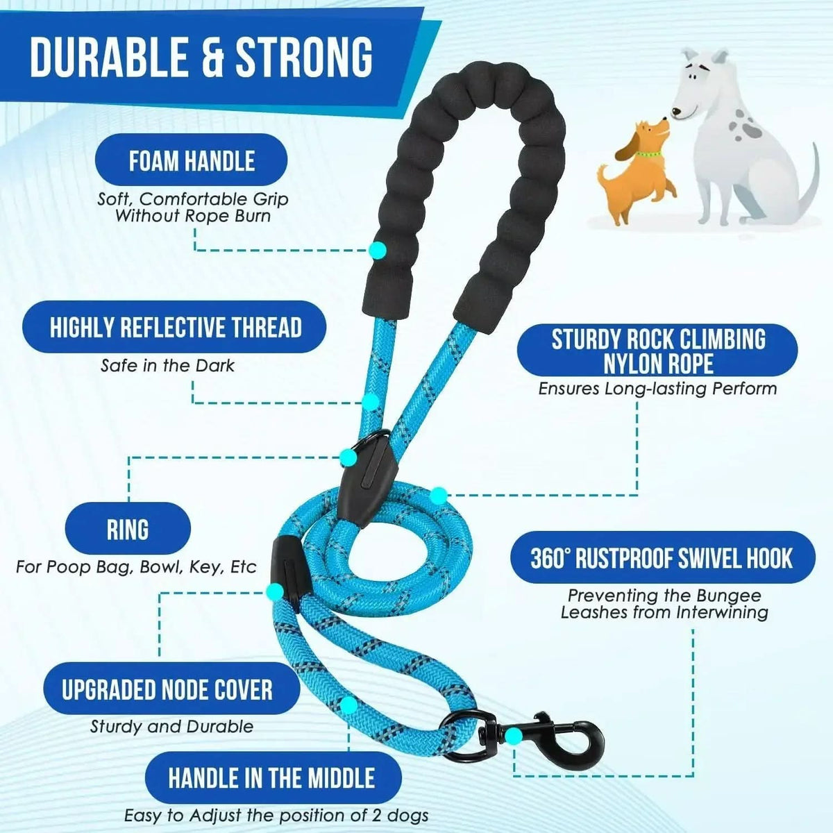 Double Dog Leash with Tangle-Free Swivel and Comfort Grip