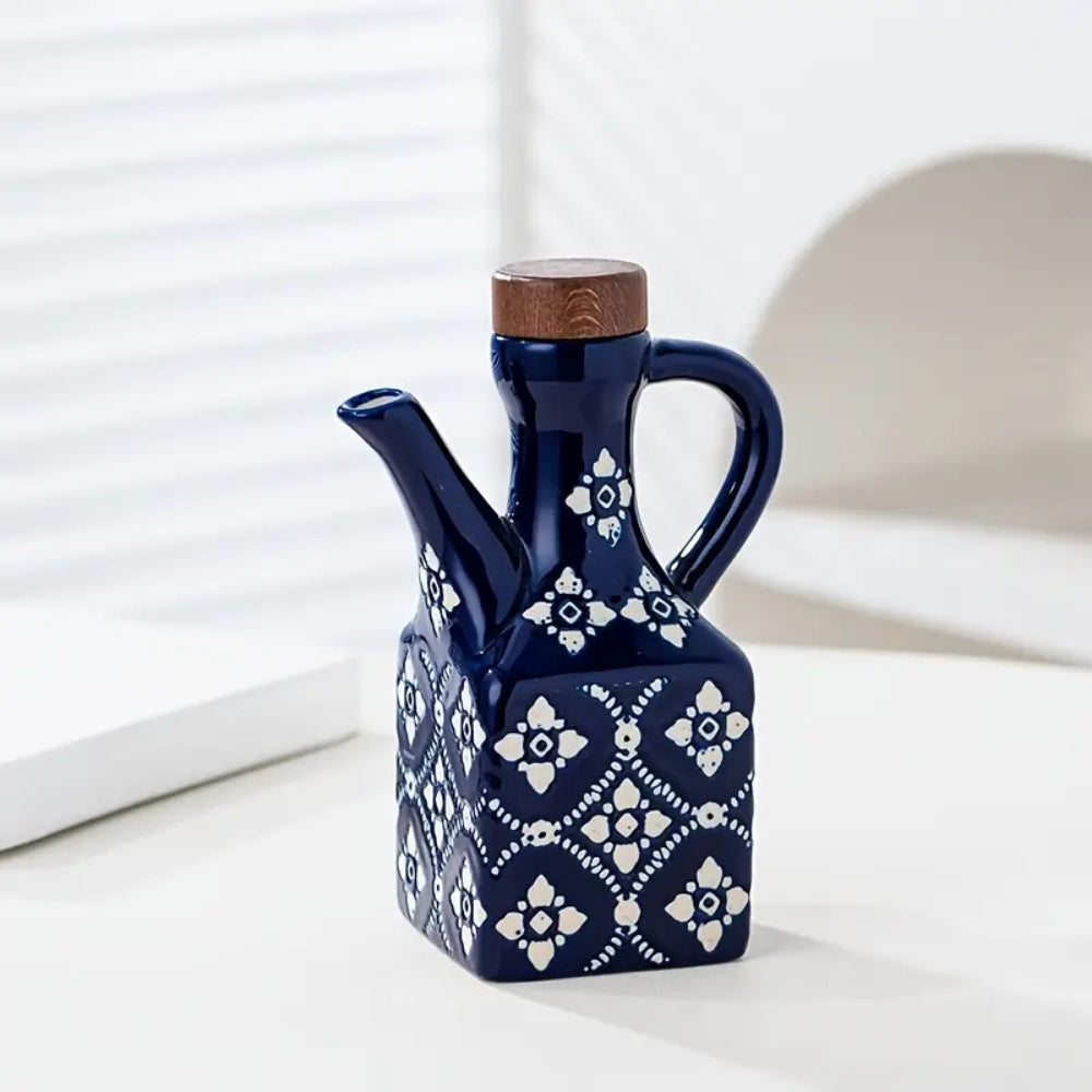 Elegant Ceramic Oil Dispenser with Wooden Top