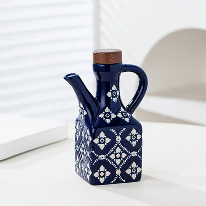 Elegant Ceramic Oil Dispenser with Wooden Top