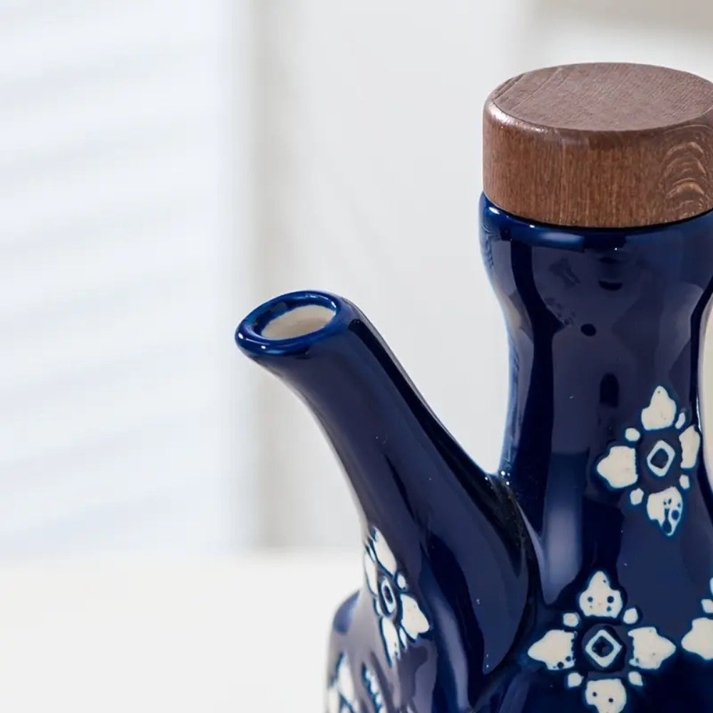 Elegant Ceramic Oil Dispenser with Wooden Top