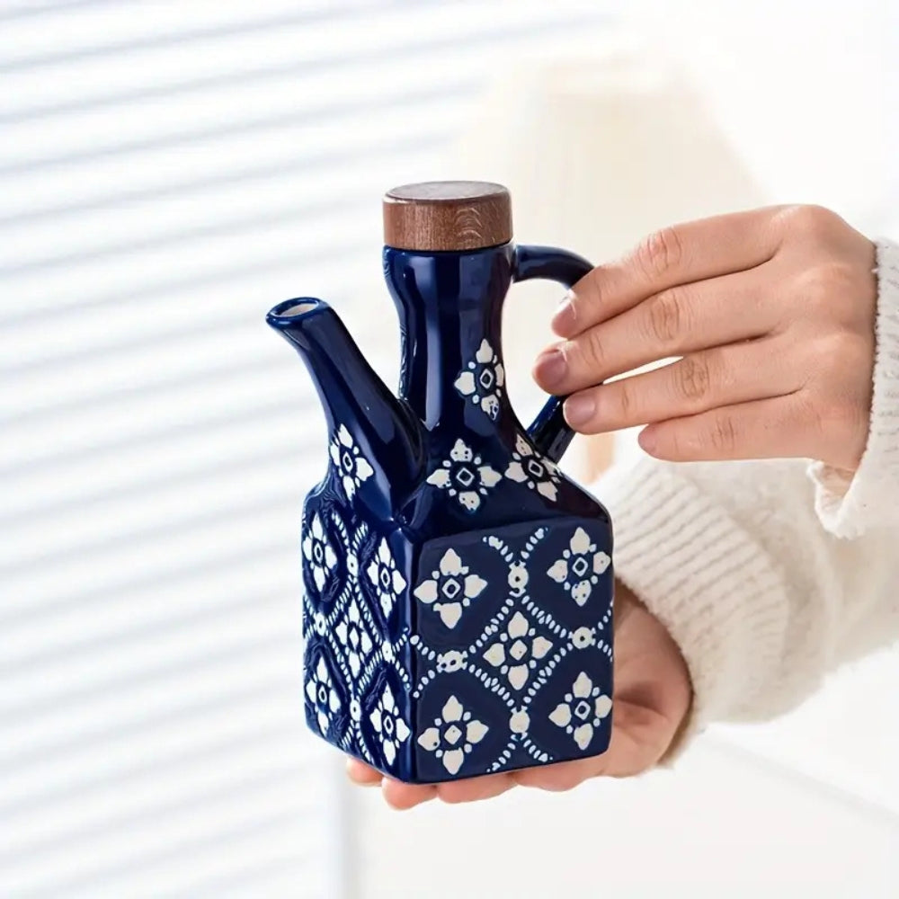 Elegant Ceramic Oil Dispenser with Wooden Top