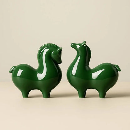 Ceramic Horse Statue in Celadon – Symbol of Prosperity Decor
