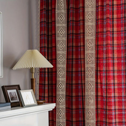 Charming Tartan Lace Trimmed Curtain for Cozy Ambiance