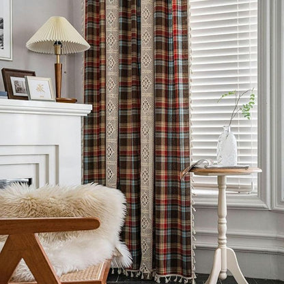 Charming Tartan Lace Trimmed Curtain for Cozy Ambiance