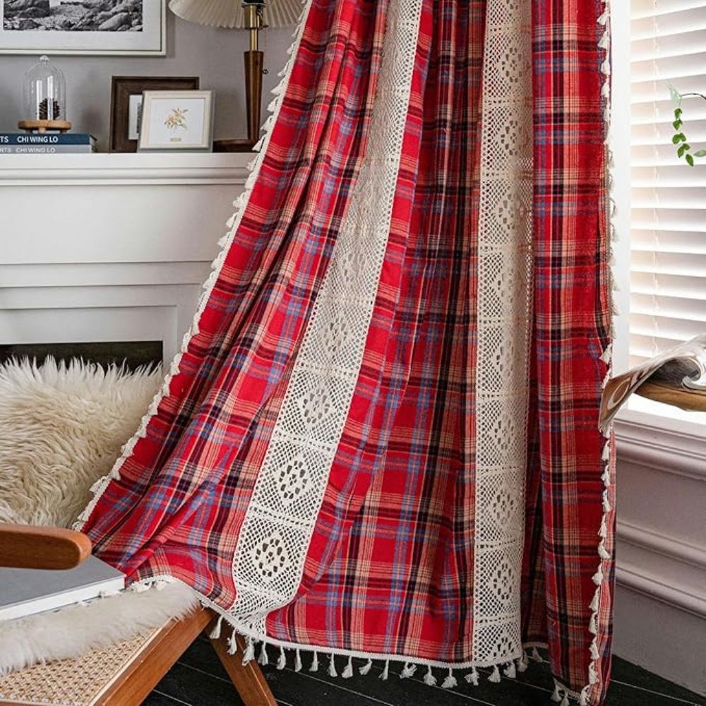 Charming Tartan Lace Trimmed Curtain for Cozy Ambiance