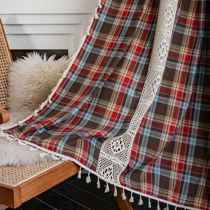 Charming Tartan Lace Trimmed Curtain for Cozy Ambiance