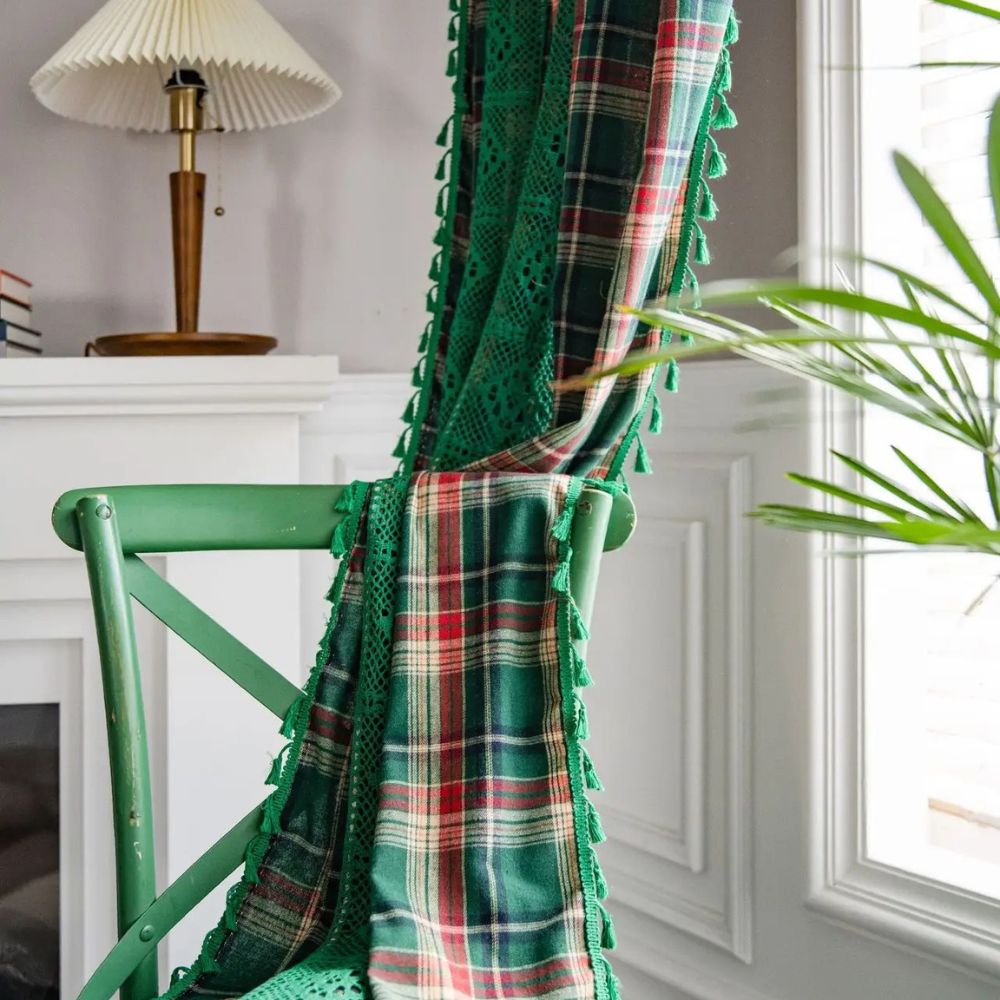 Charming Tartan Lace Trimmed Curtain for Cozy Ambiance