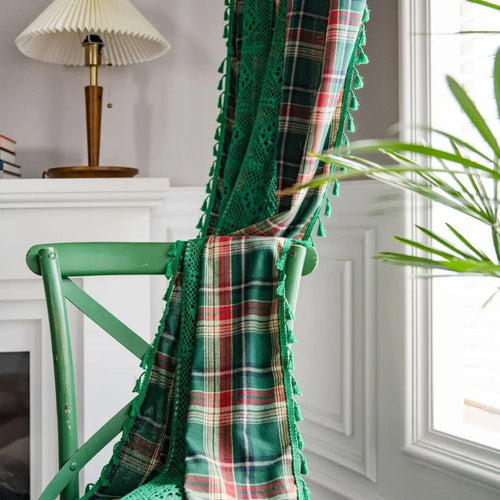 Charming Tartan Lace Trimmed Curtain for Cozy Ambiance
