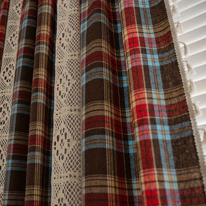 Charming Tartan Lace Trimmed Curtain for Cozy Ambiance