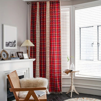 Charming Tartan Lace Trimmed Curtain for Cozy Ambiance