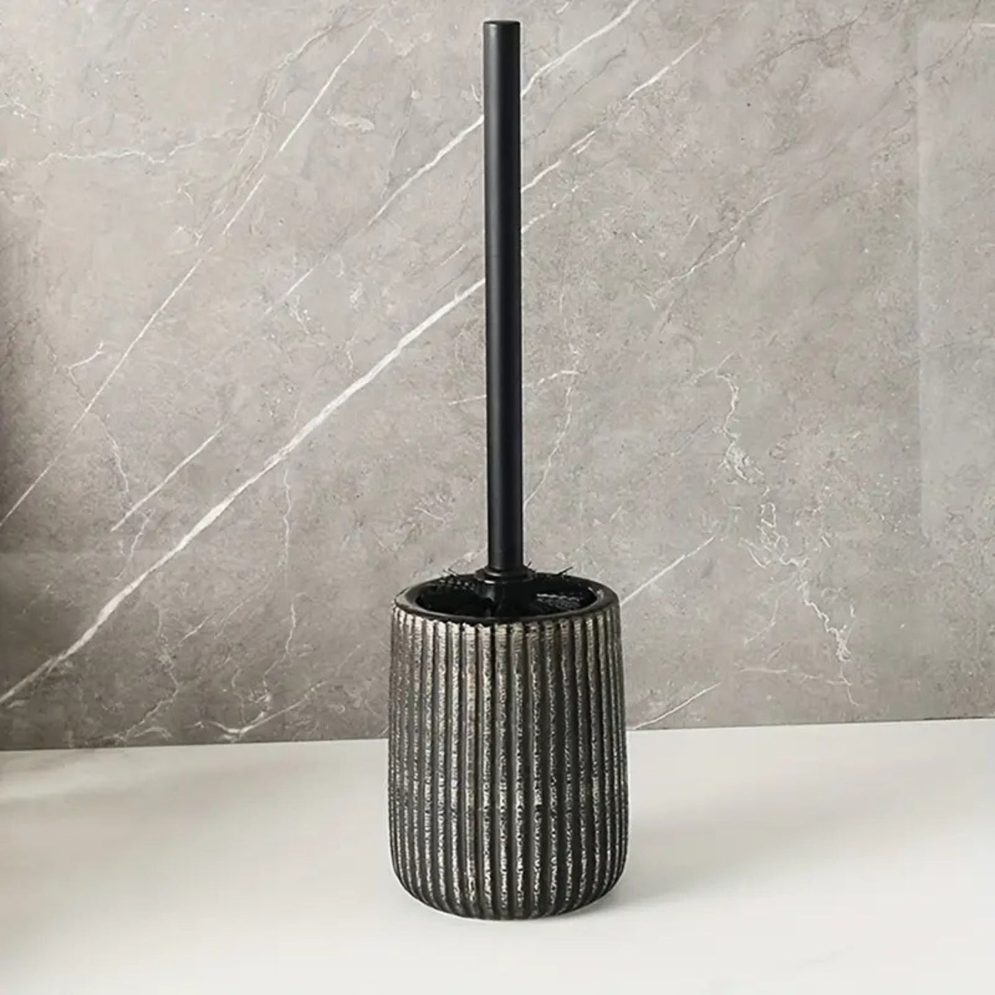 Elegant Ceramic Toilet Brush Holder Set with Textured Design