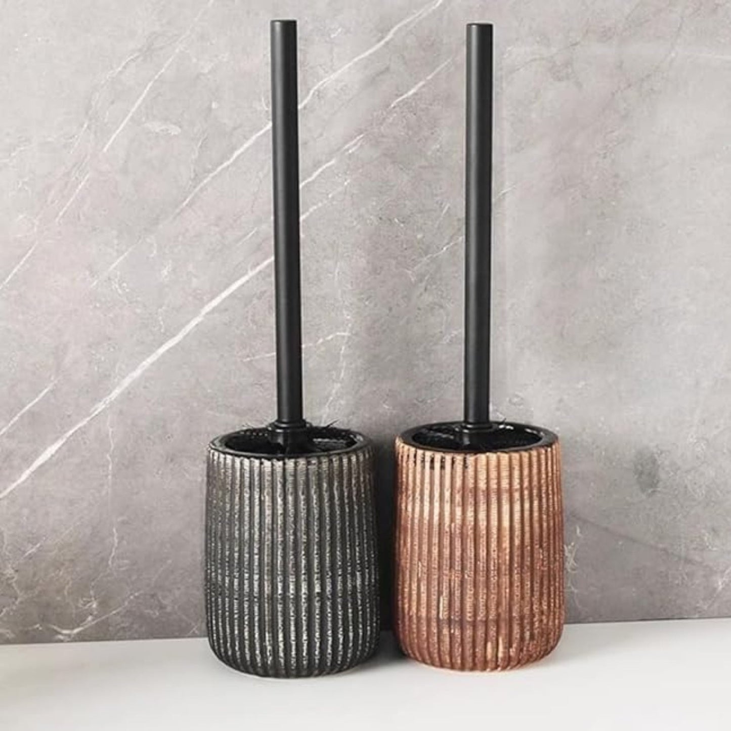 Elegant Ceramic Toilet Brush Holder Set with Textured Design