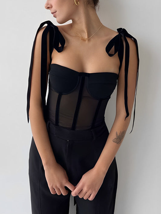 Black Mesh Corset Top for Women
