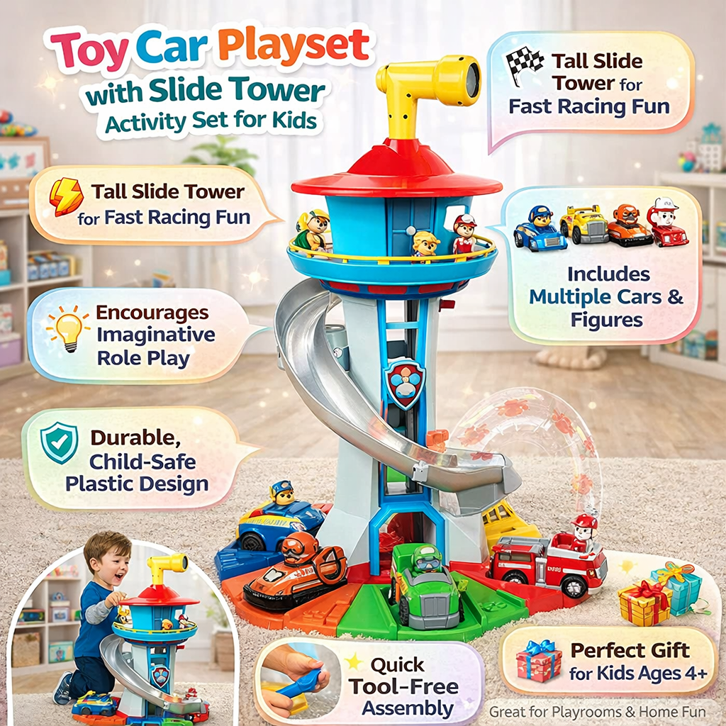 Kids Rescue Activity Set with Slide Tower and Toy Cars