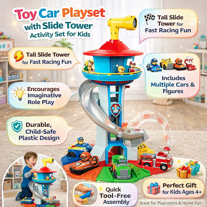 Kids Rescue Activity Set with Slide Tower and Toy Cars