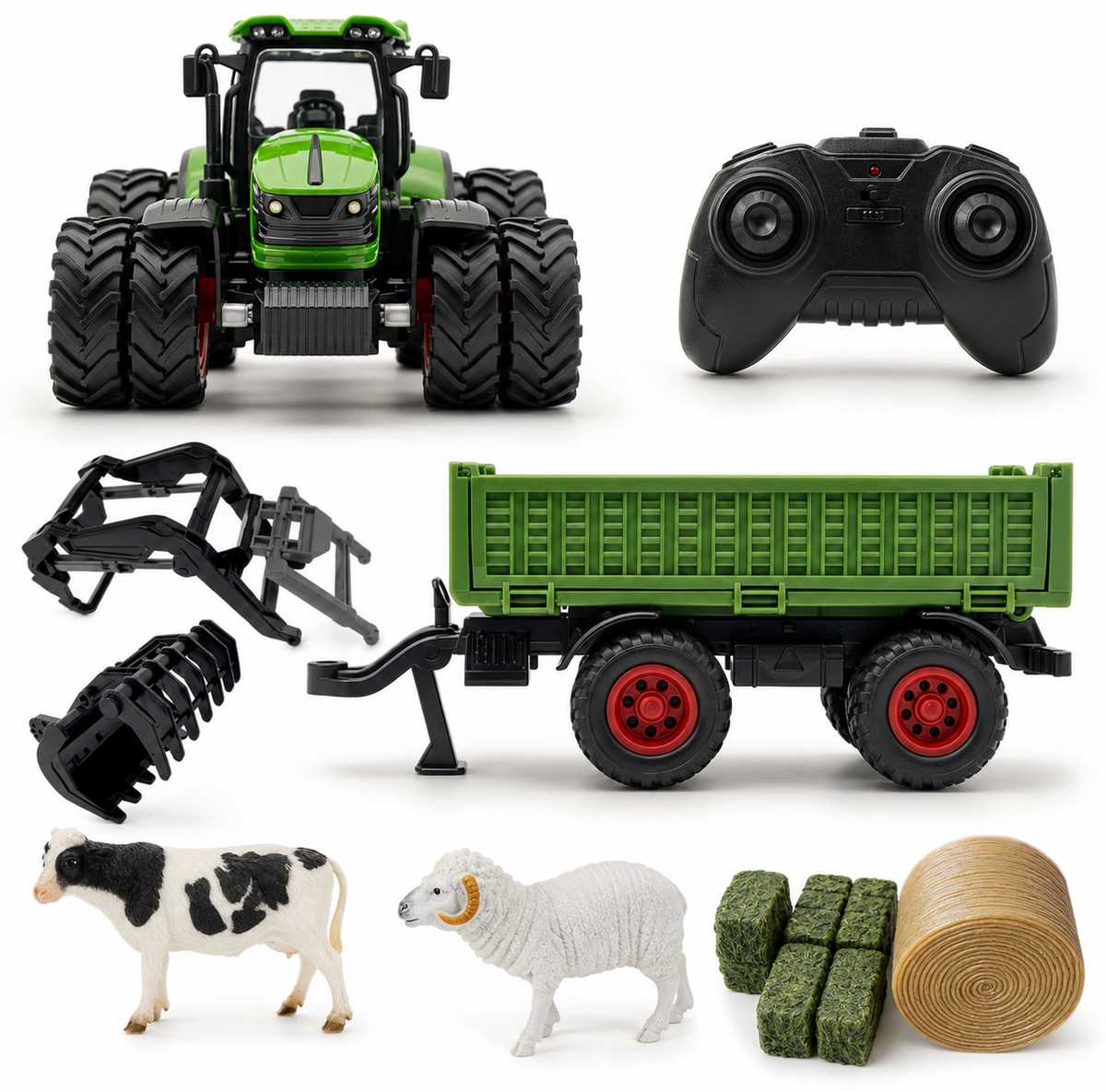Remote-Controlled Tractor for Kids with Metal Trailer Attachment