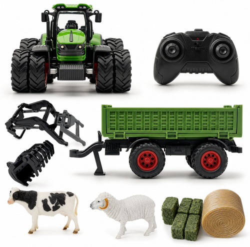Remote-Controlled Tractor for Kids with Metal Trailer Attachment