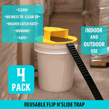 Reusable Mouse Trap System with Bucket Lid - 4-Pack Rodent Catcher