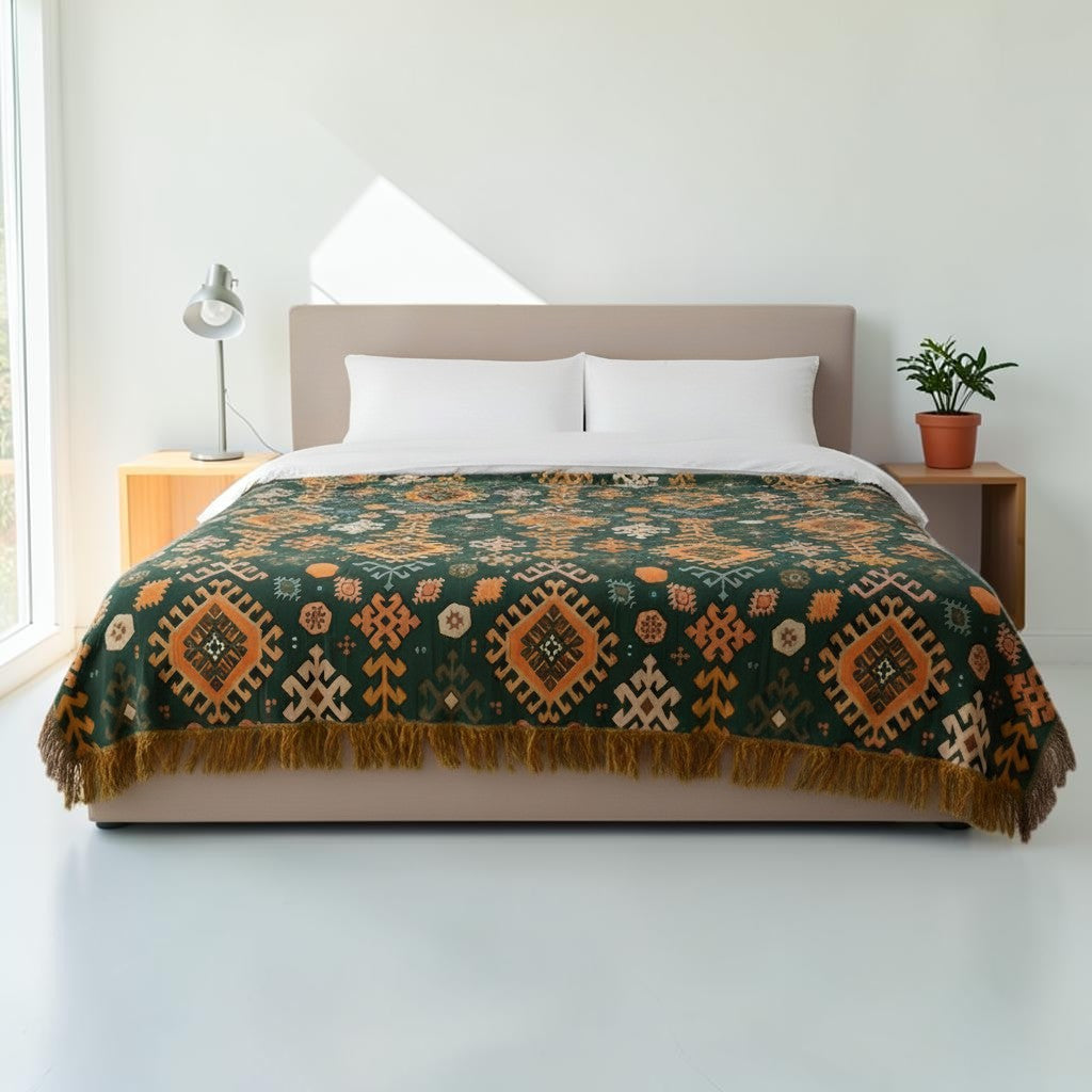Earthy Chic Cotton Throw with Stylish Fringe