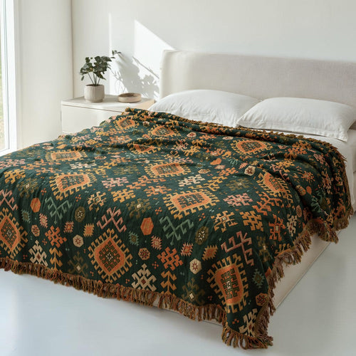 Earthy Chic Cotton Throw with Stylish Fringe