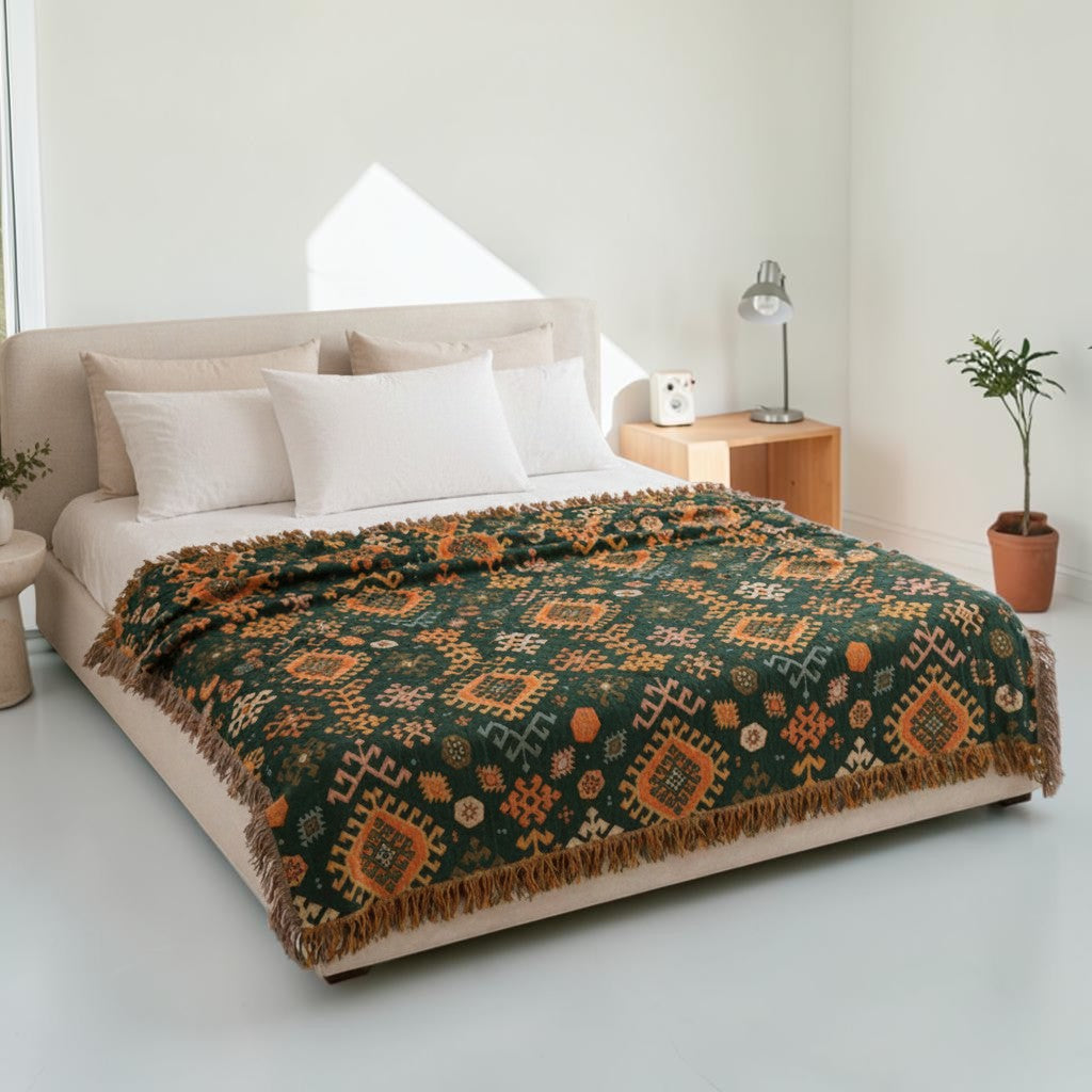 Earthy Chic Cotton Throw with Stylish Fringe