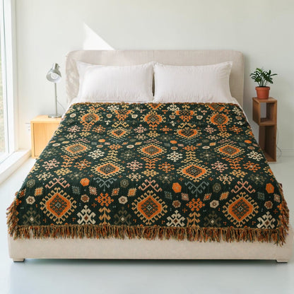 Earthy Chic Cotton Throw with Stylish Fringe