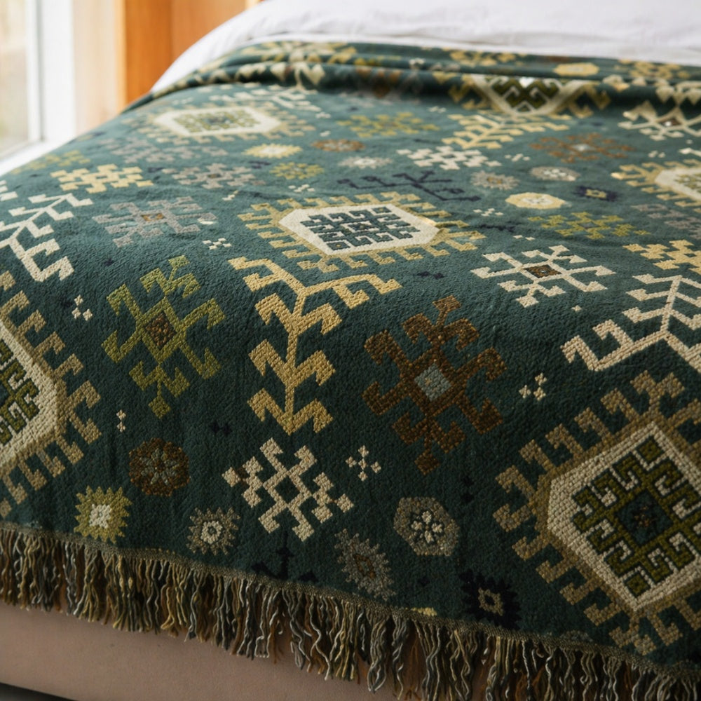 Earthy Chic Cotton Throw with Stylish Fringe
