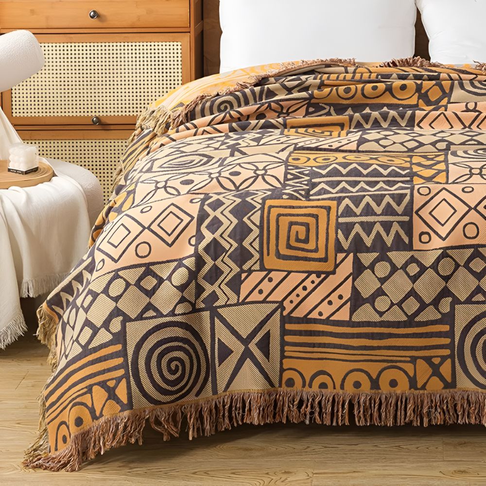Cultural Harmony Reversible Cotton Throw with Fringe