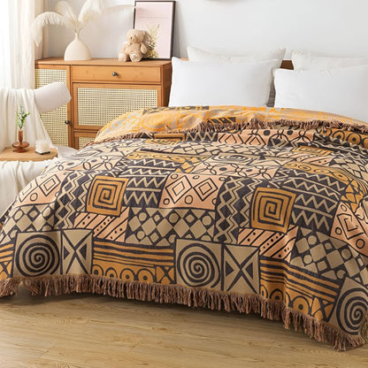 Cultural Harmony Reversible Cotton Throw with Fringe