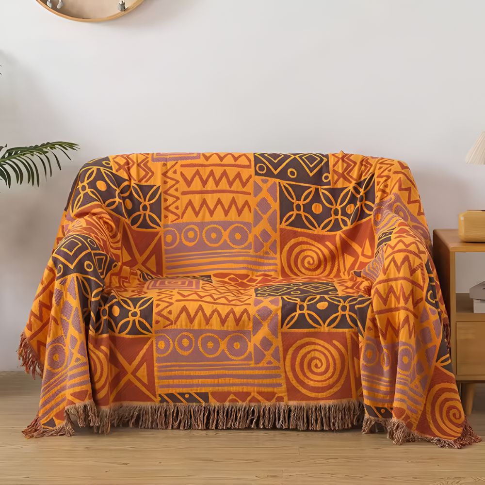 Cultural Harmony Reversible Cotton Throw with Fringe