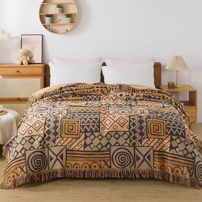Cultural Harmony Reversible Cotton Throw with Fringe