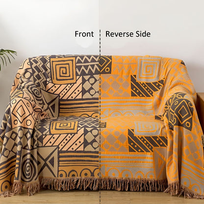 Cultural Harmony Reversible Cotton Throw with Fringe