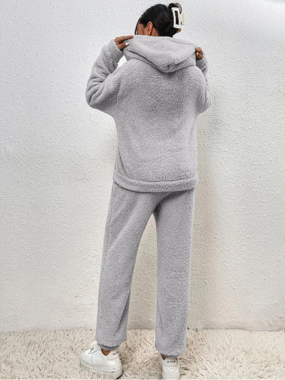 Cozy Hooded Teddy Jumpsuit - Soft and Comfortable