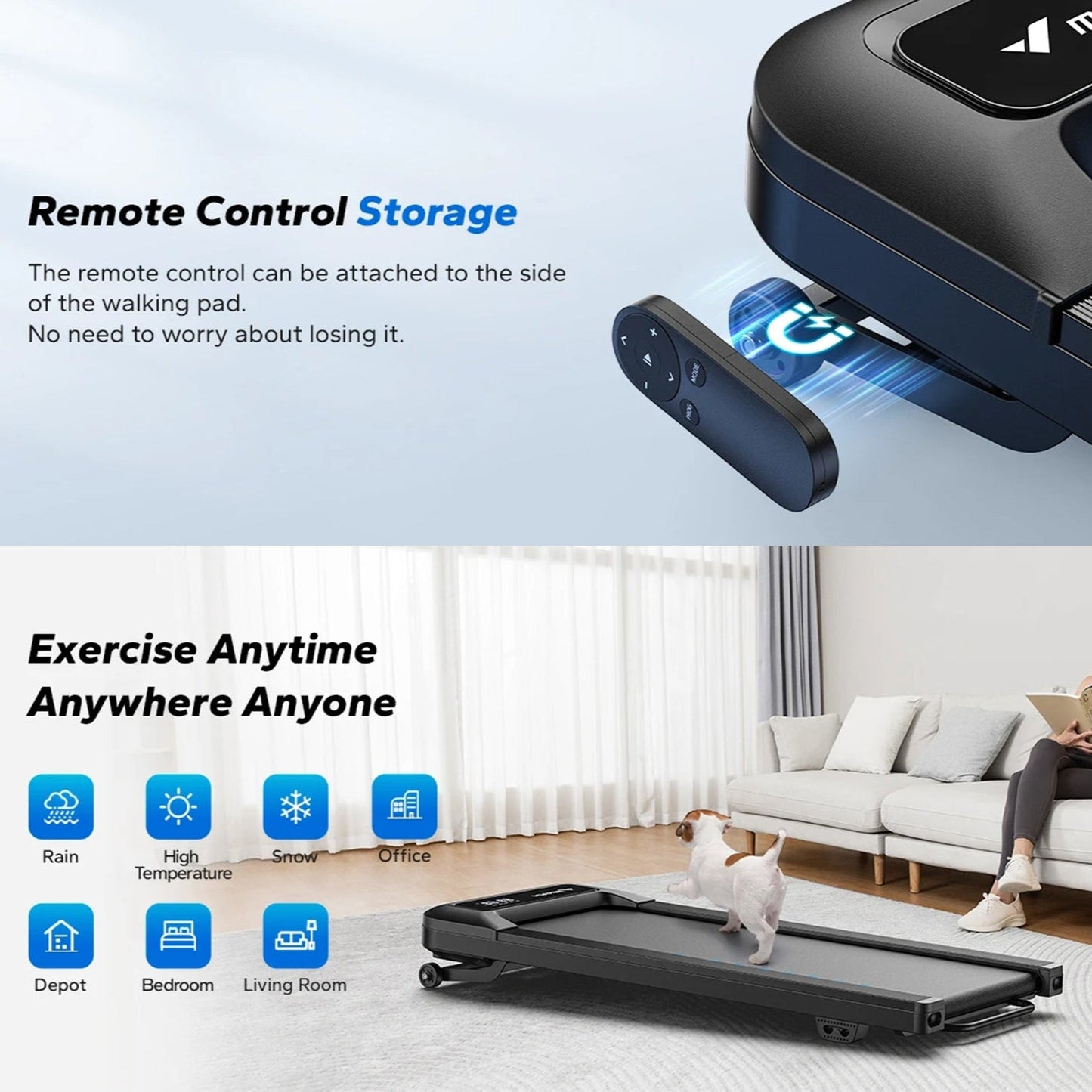 Compact Treadmill for Under Desk Use – 9% Electric Incline, 265 lb Capacity, Bluetooth, LED Display & Remote Control