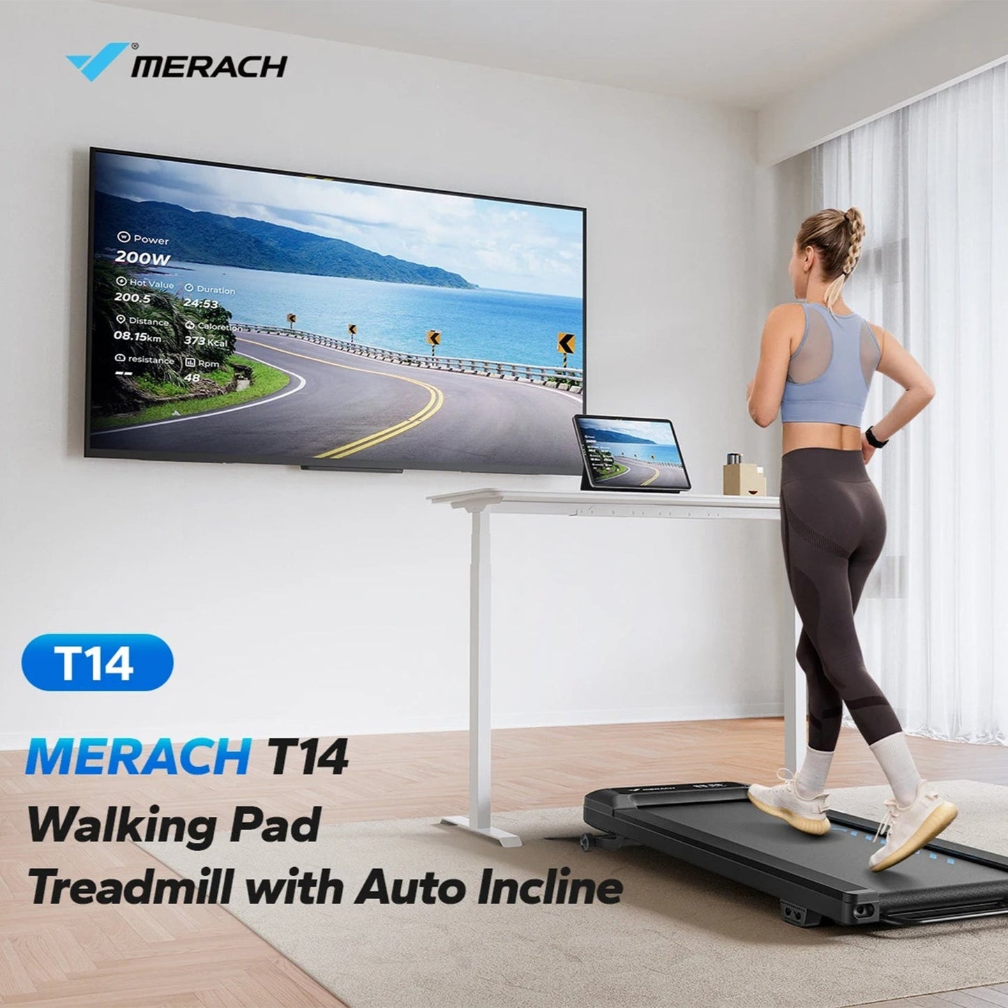 Compact Treadmill for Under Desk Use – 9% Electric Incline, 265 lb Capacity, Bluetooth, LED Display & Remote Control