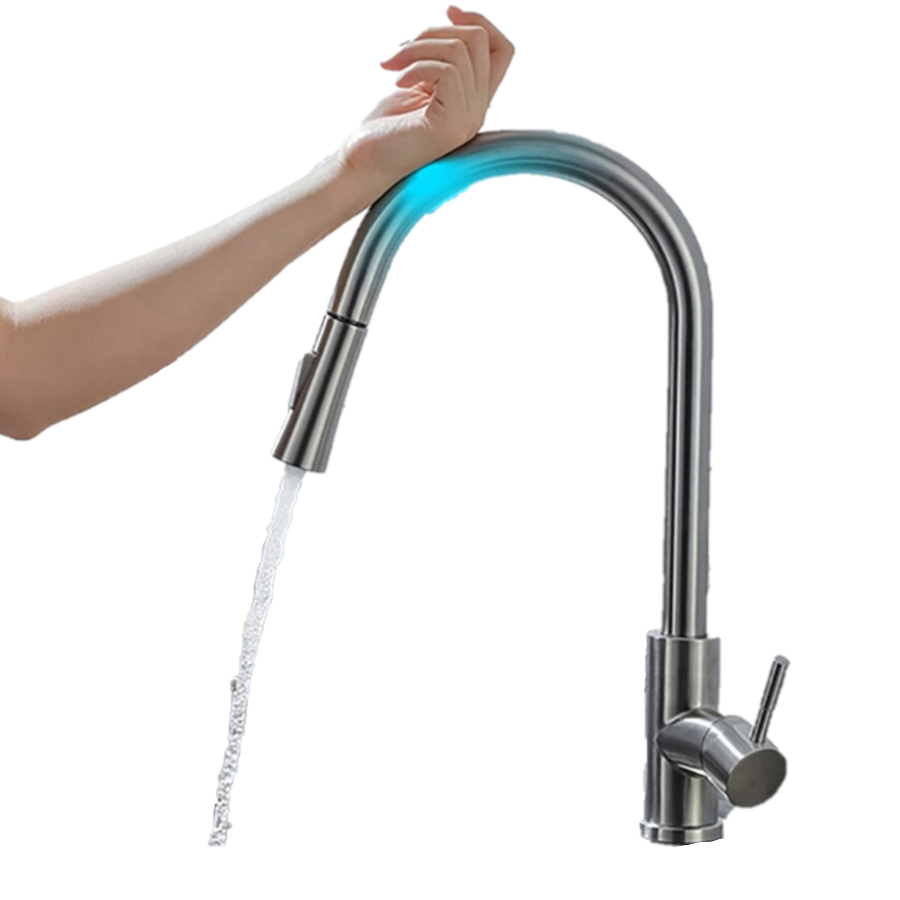 Brushed Pull-Out Kitchen Faucet with Smart Features