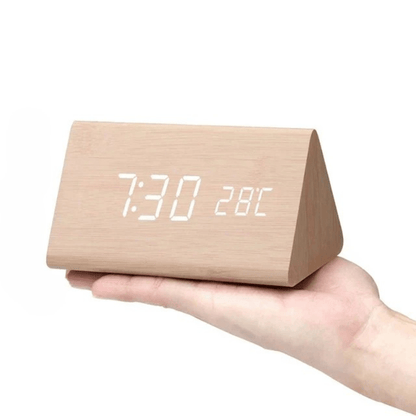 Natural Wood Digital Desk Clock with LED Display and Alarm Feature
