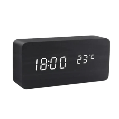 Natural Wood Digital Desk Clock with LED Display and Alarm Feature